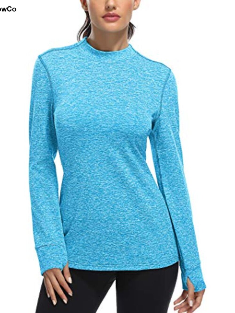 Fulbelle Womens Thermal Fleece Mock Neck Long Sleeve Running Shirt Thumbholes